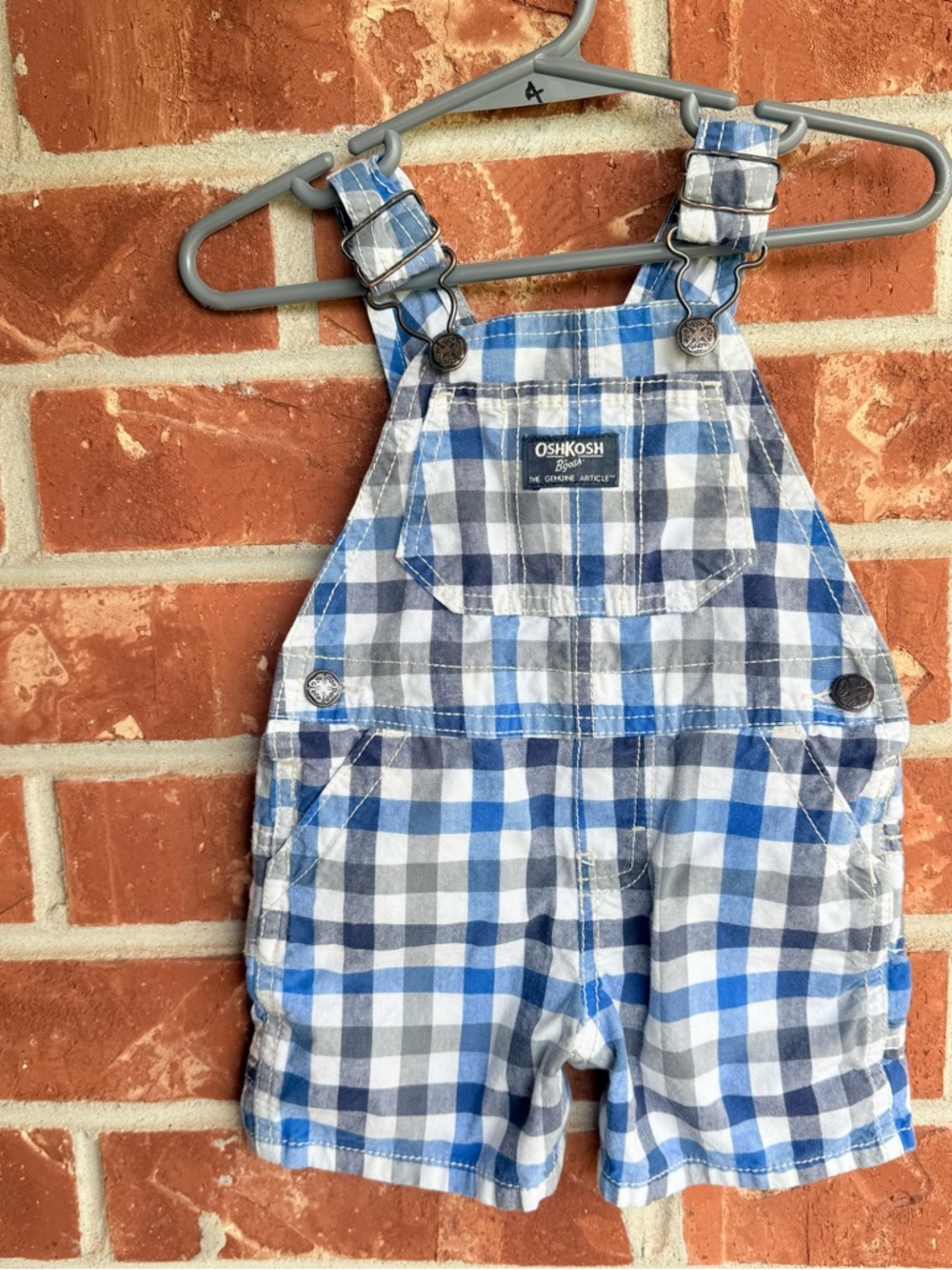 OshKosh B'gosh Blue and Gray Plaid Short Overalls